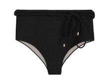 Carica l'immagine nel visualizzatore di Gallery, Product Front: Rio De Sol Slip Bottom Shimmer-Black Belted-High-Waist
