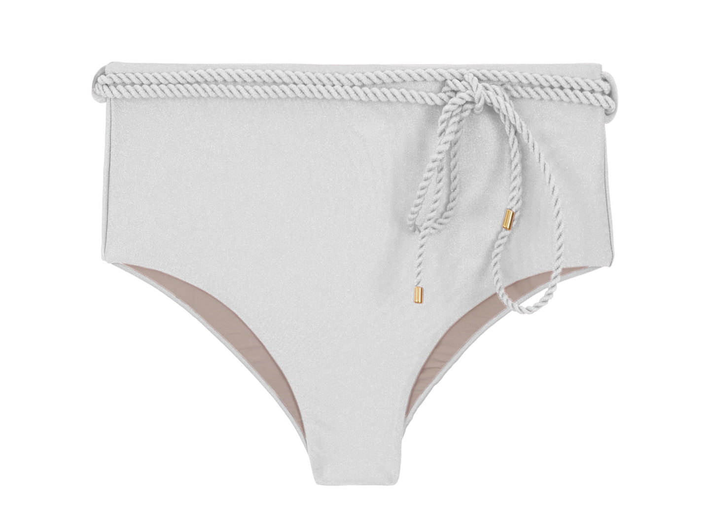 Product Front: Rio De Sol Slip Bottom Shimmer-White Belted-High-Waist