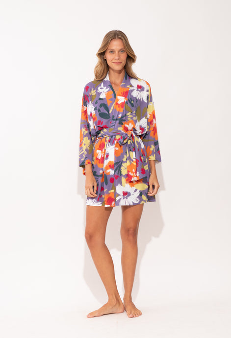 Model Front: Rio De Sol Caftano / Copricostume Garden-Flower Kimono