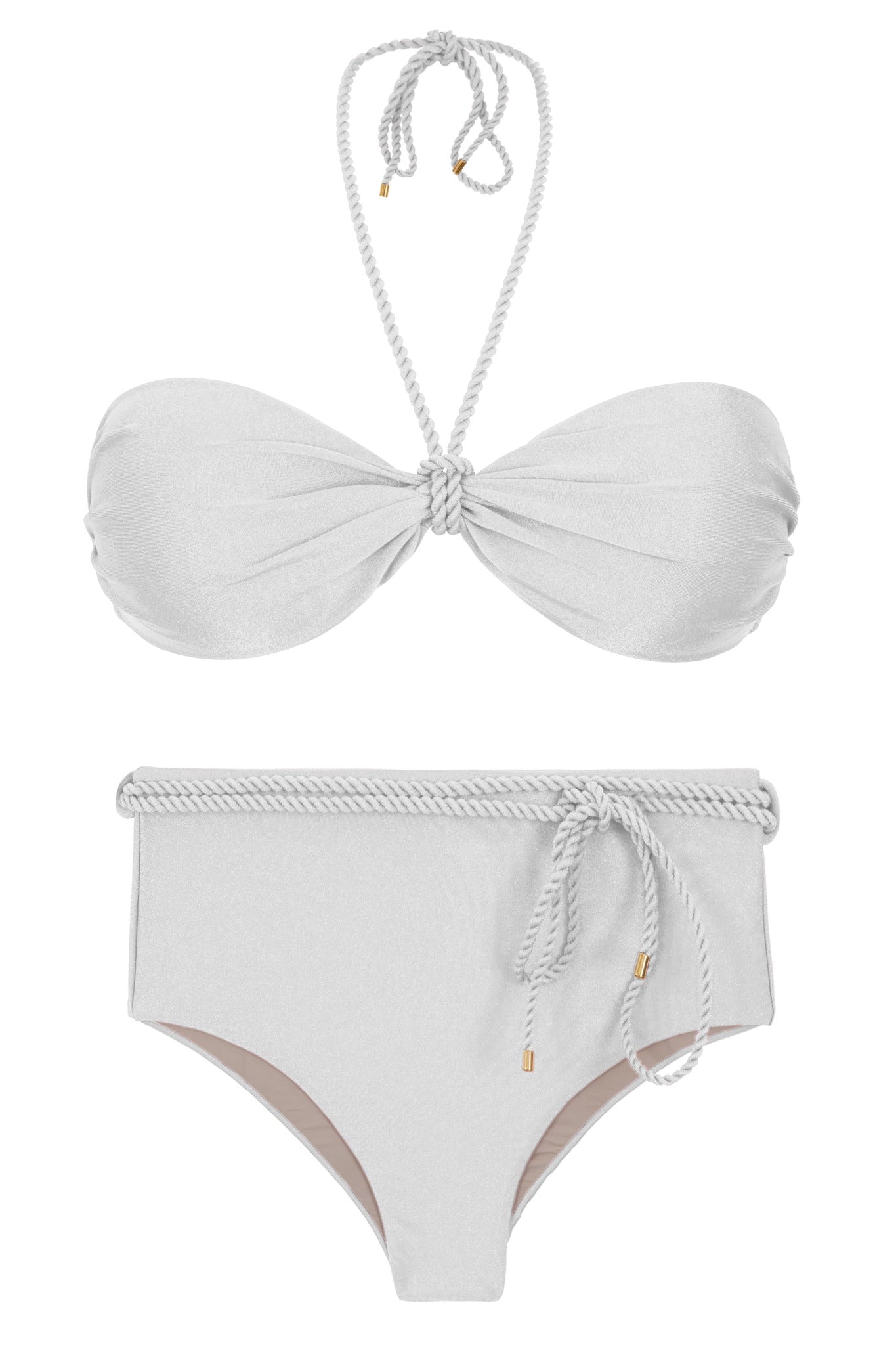 Product Front: Rio De Sol Completo Set Shimmer-White Twist Belted-High-Waist
